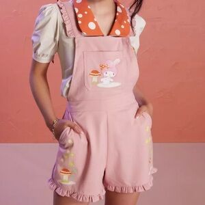 NWOT My Melody Mushroom‎ Pink Ruffle Shortalls Hot Topic Hello Kitty Sanrio